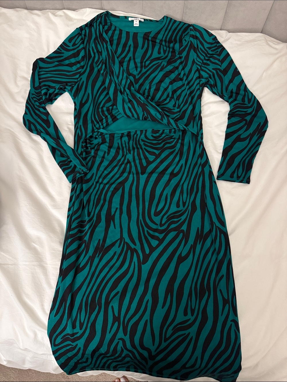 Bar III Teal and Black Zebra-Print Long Sleeve Dress